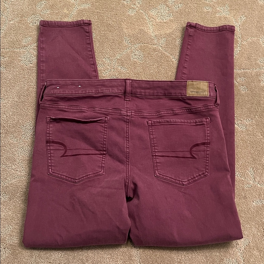 American Eagle Burgundy Super Low Jegging  Jeans, Sz 14 - Picture 5 of 6